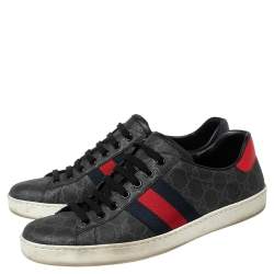 Pre Owned حذاء رياضي غوتشي ايس كانفاس جي جي سوبريم أسود مزين ويب منخفض من أعلى مقاس 42