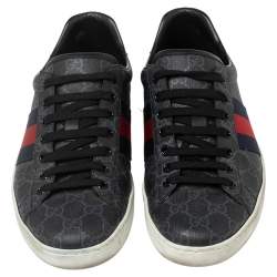 Pre Owned حذاء رياضي غوتشي ايس كانفاس جي جي سوبريم أسو د مزين ويب منخفض من أعلى مقاس 42