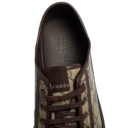 Gucci Brown Leather And Monogram Canvas Lace Up Sneakers Size 43.5