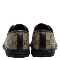 Gucci Brown Leather And Monogram Canvas Lace Up Sneakers Size 43.5