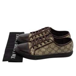 Gucci Brown Leather And Monogram Canvas Lace Up Sneakers Size 43.5