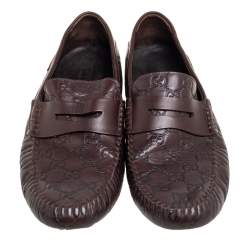Gucci Brown Guccissima Leather Penny Loafers Size 44