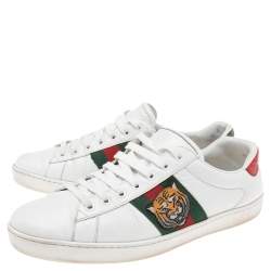 Gucci White Leather Ace Web Low Top Sneakers Size 42.5