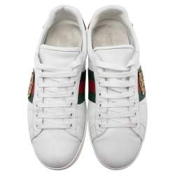 Gucci White Leather Ace Web Low Top Sneakers Size 42.5