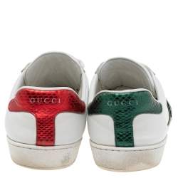 Gucci White Leather Ace Web Low Top Sneakers Size 42.5