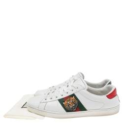 Gucci White Leather Ace Web Low Top Sneakers Size 42.5
