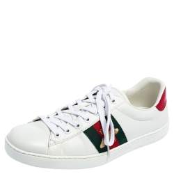 مملوكة مسبقًا Gucci White Leather Web Ace Sneakers Size 41.5