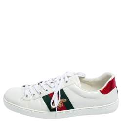 مملوكة مسبقًا Gucci White Leather Web Ace Sneakers Size 41.5