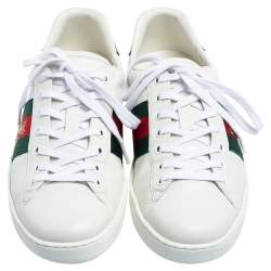 مملوكة مسبقًا Gucci White Leather Web Ace Sneakers Size 41.5