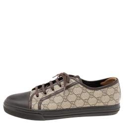 Gucci Brown GG Canvas and Leather Low-Top Sneakers Size 44