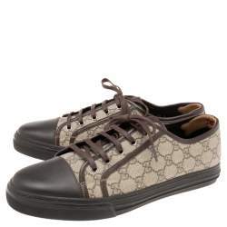 Gucci Brown GG Canvas and Leather Low-Top Sneakers Size 44