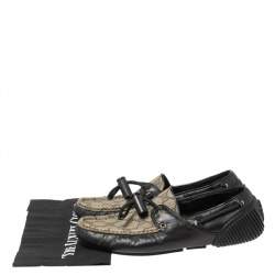 Gucci Beige/Dark Brown Coated Canvas and Leather Toggle Cord Loafers Size 41