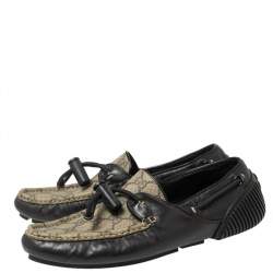 Gucci Beige/Dark Brown Coated Canvas and Leather Toggle Cord Loafers Size 41