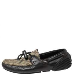 Gucci Beige/Dark Brown Coated Canvas and Leather Toggle Cord Loafers Size 41