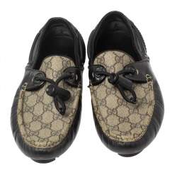 Gucci Beige/Dark Brown Coated Canvas and Leather Toggle Cord Loafers Size 41