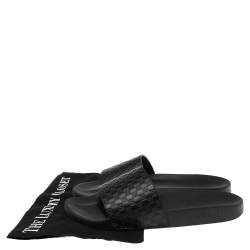 Gucci Black Guccissima Leather Flat Slides Size 41 