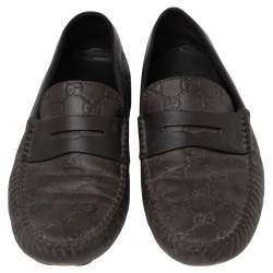 Pre Owned Gucci Brown Guccissima Leather Penny Loafers Size 42.5
