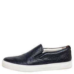 Pre Owned Gucci Black Guccissima Leather Slip On Sneakers Size 42.5