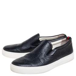 Pre Owned Gucci Black Guccissima Leather Slip On Sneakers Size 42.5