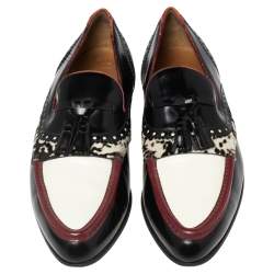 Gucci Multicolor Leather and Printed Calf Hair Trim Tassel Detail Slip-on Loafers Size 43
