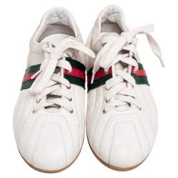 Gucci White/Grey Leather And Suede Web Detail Lace Up Sneakers Size 41