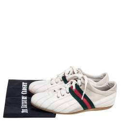 Gucci White/Grey Leather And Suede Web Detail Lace Up Sneakers Size 41
