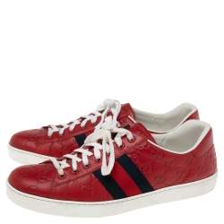 Gucci Red Guccissima Leather Ace Low Top Sneakers Size 43.5  