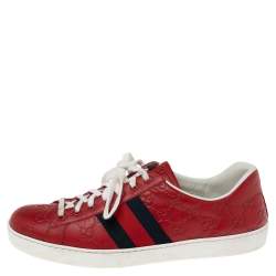 Gucci Red Guccissima Leather Ace Low Top Sneakers Size 43.5  