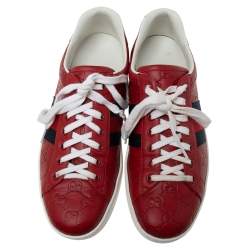 Gucci Red Guccissima Leather Ace Low Top Sneakers Size 43.5  