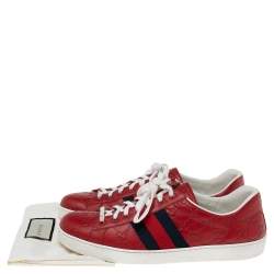 Gucci Red Guccissima Leather Ace Low Top Sneakers Size 43.5  