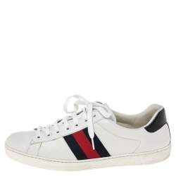 مملوكة مسبقًا Gucci White Leather Web Ace Low-Top Sneakers Size 43.5