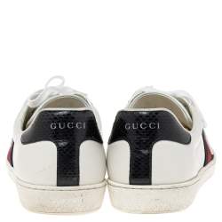 مملوكة مسبقًا Gucci White Leather Web Ace Low-Top Sneakers Size 43.5
