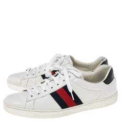 مملوكة مسبقًا Gucci White Leather Web Ace Low-Top Sneakers Size 43.5