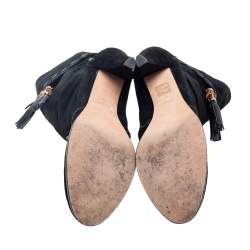 Pre Owned حذاء بوت غوتشي منتصف ساق شراشيب بامبو سويدي أسود مقاس 41