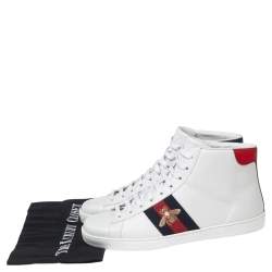 Pre Owned Gucci White Leather Embroidered Bee Web Ace High-Top Sneakers Size 41.5 
