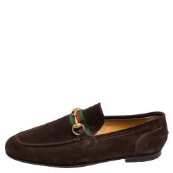Gucci Dark Brown Suede Horsebit Web Loafers Size 41.5