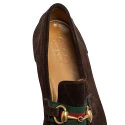 Gucci Dark Brown Suede Horsebit Web Loafers Size 41.5