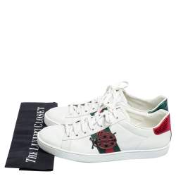 Pre Owned Gucci White Leather Web Embroidered Ace Sneakers Size 40