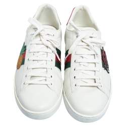 Pre Owned Gucci White Leather Web Embroidered Ace Sneakers Size 40