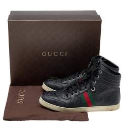 Gucci Black Guccissima Leather Web Detail High Top Sneakers Size 43.5