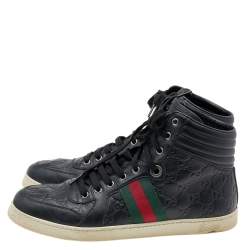 Gucci Black Guccissima Leather Web Detail High Top Sneakers Size 43.5