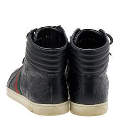 Gucci Black Guccissima Leather Web Detail High Top Sneakers Size 43.5