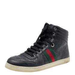 Gucci Black Guccissima Leather Web Detail High Top Sneakers Size 43.5