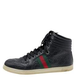 Gucci Black Guccissima Leather Web Detail High Top Sneakers Size 43.5
