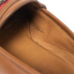 Gucci Brown Leather Web Horsebit Loafers Size 41.5