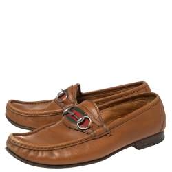 Gucci Brown Leather Web Horsebit Loafers Size 41.5