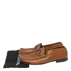 Gucci Brown Leather Web Horsebit Loafers Size 41.5