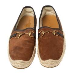Pre Owned Gucci Brown Suede  Horsebit Espadrille Loafers Size 42