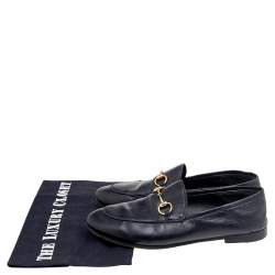Pre Owned Gucci Black Leather Horsebit Accent Slip On Loafers Size 35.5