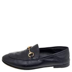 Pre Owned Gucci Black Leather Horsebit Accent Slip On Loafers Size 35.5